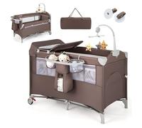 GYMAX 5 in 1 Folding Travel Cot, Portable Baby Bed