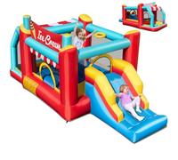 GYMAX 5 in 1 Kids Bouncy Castle, Inflatable Jumping House with Slide, Ball Pit, Ring-toss Game & Basketball Hoop, Outdoor Blow up Playhouse for Garden Backyard, 475x224x201cm (without Blower)