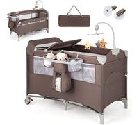 Gymax 5-in-1 Portable Bedside Crib On Wheels Folding Changing Table Playpen in Brown Gymax Brown