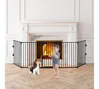 GYMAX 5 Panel Safety Gate, Fireplace Barrier Hearth Gate (Black)