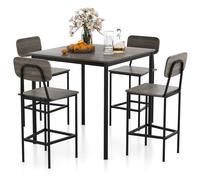Gymax 5 PCS Industrial Dining Table Set Counter Height Table 4 Bar Stools in Grey Gymax Grey