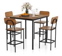 Gymax 5 PCS Industrial Dining Table Set Counter Height Table 4 Bar Stools in Light Brown Gymax Light Brown