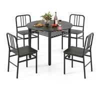 Gymax 5-Piece Dining Table Set Wooden Round Kitchen Table & 4 Chairs-Grey in Grey Gymax Grey