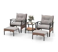 Gymax 5 Piece Patio Swivel Rocker Set Wicker Rocking Chairs With 2 Ottomans in Brown Gymax Brown