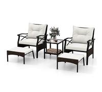 Gymax 5 Piece Wicker Patio Set With Armchairs Table Ottomans & Cushions in Dark Brown Gymax Dark Brown
