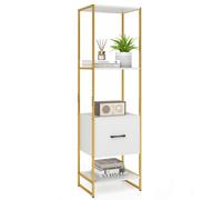 Gymax 5-Tier Bookshelf With Drawer Tall Narrow Bookcase Display Shelves in White Gymax White