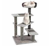 GYMAX 5-Tier Cat Tree, Kitten Tower with Soft Top Lounge, 3 Platforms | Hanging Balls, Spring Ball, 3 Scratching Posts and Mats, Easy to Climb Cat Ramp Climbing Stand Activity Centre