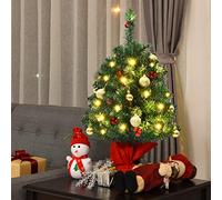 GYMAX 53cm/60cm Mini Pre-lit Christmas Tree, Tabletop Small Artificial Xmas Tree with LED Lights and Stable Base, Miniature Holiday Decoration for Home, Office & Store (60cm with 15 LED Lights)