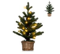 GYMAX 53cm/60cm Mini Pre-lit Christmas Tree, Tabletop Small Artificial Xmas Tree with LED Lights and Stable Base, Miniature Holiday Decoration for Home, Office & Store (53cm with 20 LED Lights)