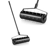 Gymax 53cm Manual Lawn Aerator Lawn Tool With 130cm Detachable Handle Spikes in Black Gymax Black