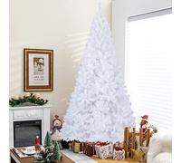 GYMAX 5FT/ 6FT/ 7FT/ 8FT Artificial Christmas Tree, Traditional White Xmas Tree with Metal Stand, Indoor Outdoor Christmas Decoration and Gift (8 FT)