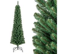 GYMAX 5FT 6FT 7FT 8FT Green Pencil Slim Christmas Tree, Artificial Traditional Xmas Tree, Indoor Outdoor Christmas Decoration (6 ft with 392 Tips)