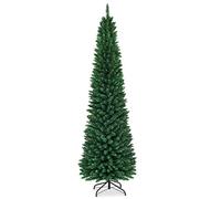 GYMAX 5FT 6FT 7FT 8FT Green Pencil Slim Christmas Tree, Artificial Traditional Xmas Tree, Indoor Outdoor Christmas Decoration (240 cm/8 ft)