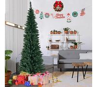 GYMAX 5FT 6FT 7FT 8FT Green Pencil Slim Christmas Tree, Artificial Traditional Xmas Tree, Indoor Outdoor Christmas Decoration (210 cm/7 ft)