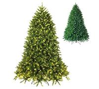 GYMAX 5FT/6FT Pre-lit Christmas Tree, Hinged Artificial Xmas Tree with 450/650 LED Lights, 8 Lighting Modes and Metal Stand, Holiday Decor Full Tree for Home, Office & Store (150cm)