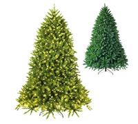 GYMAX 5FT/6FT Pre-lit Christmas Tree, Hinged Artificial Xmas Tree with 450/650 LED Lights, 8 Lighting Modes and Metal Stand, Holiday Decor Full Tree for Home, Office & Store (180cm)