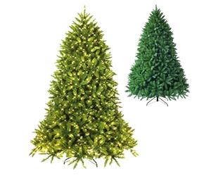 GYMAX 5FT/6FT Pre-lit Christmas Tree, Hinged Artificial Xmas Tree with 450/650 LED Lights, 8 Lighting Modes and Metal Stand, Holiday Decor Full Tree for Home, Office & Store (180cm)