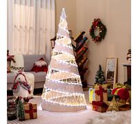 GYMAX 5FT Light Up Christmas Tree, Pre-Lit Xmas Spiral Cone Tree with 300 Warm White & 250 Cold White LED Lights, 4 Ground Stakes & 20 Zip Ties, Illuminated Christmas Holiday Decor for Home Party
