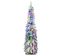 Gymax 5FT Pre-lit Christmas Tree Snow-flocked Xmas Tree 334 Tips & 11 Lighting Modes in Green Gymax Green 5ft