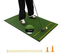 GYMAX 5FT x 3FT/4FT Golf Hitting Mat, Artificial Turf Grass Mat with 2 Rubber Tees & 2 Golf Alignment Stick, Indoor Outdoor Golf Stance Mat for Driving & Chipping Practice (25mm thick, 152 x 92cm)