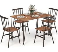 Gymax 5PCS Dining Table Set Kitchen Table & 4-Chair Metal Frame Space-Saving in Brown Gymax Brown