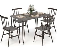 Gymax 5PCS Dining Table Set Kitchen Table & 4-Chair Metal Frame Space-Saving in Light Oak Gymax Light Oak