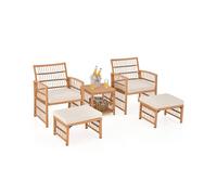 Gymax 5PCS Patio Wicker Sofa Set With 2-Tier Coffee Table & 2 Ottomans in Khaki | Size: 5 Pack Gymax Khaki 5 Pack