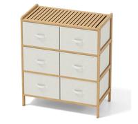 Gymax 6-Drawer Dresser Bamboo Vertical Chest of Drawers With Top Shelf in Light Beige Gymax Light Beige