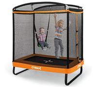 GYMAX 6 FT Kids Trampoline, Rectangle Trampoline with Enclosure Net, Swing and Spring Cover, Indoor Outdoor Combo Bounce Trampoline for Boys & Girls (Orange)