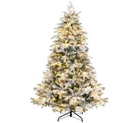 Gymax 6 FT Pre-Lit Flocked Christmas Tree With 1415 Branch Tips 260 Lights in Green Gymax Green