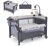 Gymax 6-in-1 Baby Travel Cot Folding Playpen With Changing Table Carry Bag in Grey Gymax Grey