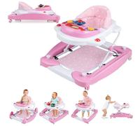 GYMAX 6 in 1 Baby Walker, Foldable Toddler Push Along Walker with Music, Lights and Rocker Mode, Height Adjustable Infant Learning to Walk Activity Center for 6-18 Months (Pink)