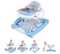 GYMAX 6 in 1 Baby Walker, Foldable Toddler Push Along Walker with Music, Lights and Rocker Mode, Height Adjustable Infant Learning to Walk Activity Center for 6-18 Months (Blue)