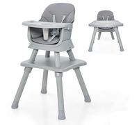 GYMAX 6 in 1 High Chairs, Convertible Baby Dining Highchair with Adjustable and Removable Tray & 5-Point Seat Harness, Multifunctional Infant Feeding Chair for Toddler(Gray, 58 x 58 x 98 cm)