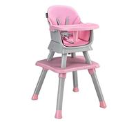 GYMAX 6 in 1 High Chairs, Convertible Baby Dining Highchair with Adjustable and Removable Tray & 5-Point Seat Harness, Multifunctional Infant Feeding Chair for Toddler (Pink, 58 x 58 x 98 cm)