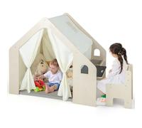 GYMAX 6 in 1 Kids Tent, Large Play Tent with Padded Mat, Blackboard, Storage Bin, Table & Chair, Indoor Children Playhouse for Toddlers Aged 3-6 Years Old (131x98x113cm)