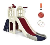 Gymax 6 in 1 Large Slide Climber Slide Set With Basketball Hoop Ring Toss in Navy Gymax Navy