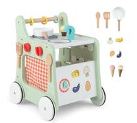 GYMAX 6-in-1 Wooden Baby Walker, Toddler Push Along Walker with Teaching Clock, Shape Matching and 4 Wheels Learning Educational Toy Pretend Play Kitchen for Babies Aged 1+ (Green)
