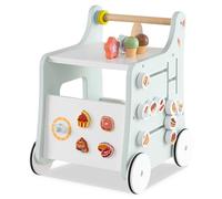 GYMAX 6-in-1 Wooden Baby Walker, Toddler Push Along Walker with Teaching Clock, Shape Matching and 4 Wheels Learning Educational Toy Pretend Play Kitchen for Babies Aged 1+ (Light Green)