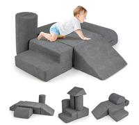 GYMAX 6 Pieces Soft Play Equipment for Toddlers, Kids Activity Set Baby Soft Foam Blocks Interactive Toy Foam Block Play Set for Climbing, Sliding & Crawling (Gray)