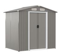 Gymax 6 x 4 FT Garden Shed Galvanized Steel Shed with Lockable Sliding Doors in Light Grey Gymax Light Grey