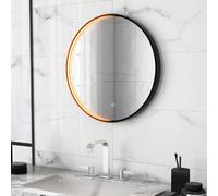 Gymax 60 CM Round Bathroom Mirror Vanity Mirror With 3-Color LED Lights in Black Gymax Black