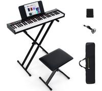 GYMAX 61 Key Digital Piano and Stool, Portable Electronic Keyboard with Adjustable & Folding Stand, Bluetooth MIDI/Audio, Sustain Pedal&Carry Bag, Semi Weighted Keyboard Piano Set for Beginners Adults