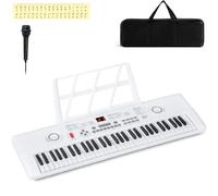 GYMAX 61 Key Keyboard Piano, Portable Digital Keyboard with Music Stand, Microphone & Carry Bag, Compact Electronic Keyboard Musical Instrument for Beginner Kids Adults (White)