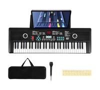 GYMAX 61 Key Keyboard Piano, Portable Digital Keyboard with Music Stand, Microphone & Carry Bag, Compact Electronic Keyboard Musical Instrument for Beginner Kids Adults (Black)