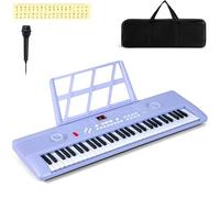 GYMAX 61 Key Keyboard Piano, Portable Digital Keyboard with Music Stand, Microphone & Carry Bag, Compact Electronic Keyboard Musical Instrument for Beginner Kids Adults (Light Purple)