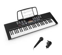GYMAX 61 Key Keyboard Piano, Portable Digital Piano with Music Stand, Microphone & 3 Teaching Modes, Beginner Electronic Keyboard for Kids Adults