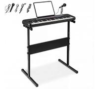 GYMAX 61 Keys Digital Piano, Portable Electronic Keyboard with Adjustable Stand, Music Stand and Microphone, Beginners Keyboard Piano Set for Kids (Black)
