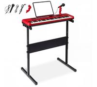 GYMAX 61 Keys Digital Piano, Portable Electronic Keyboard with Adjustable Stand, Music Stand and Microphone, Beginners Keyboard Piano Set for Kids (Red)