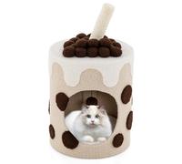 GYMAX 67cm Cat Tree, Boba Cute Cats Condo with Scratching Post, Dangling Ball and Soft Cushion, Luxury Cozy Cat House Modern Cat Furniture for Indoor Kitty (Coffee+Beige)